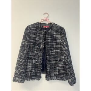 Santosha Women’s Sz Sm Jacket Coat Tweed Houndstooth Old Money Navy Sparkl Glam‎